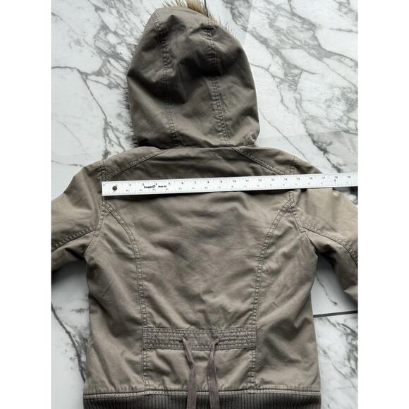 VTG HOLLISTER GRAIL Y2K Olive Bomber Flannel Lined Detachable Fur Trim Hoodie - Picture 15 of 16